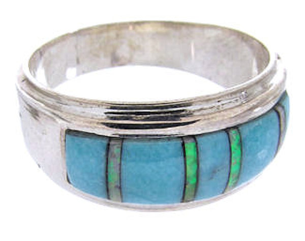 Genuine Sterling Silver Turquoise Opal Inlay Ring Size 6-1/2 DS38251